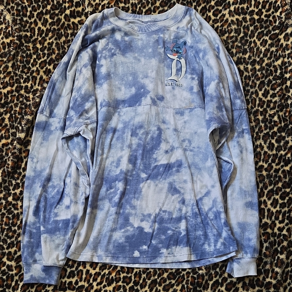 Disney Tie-Dye Stitch Long Sleeve Tee - Blue & White
